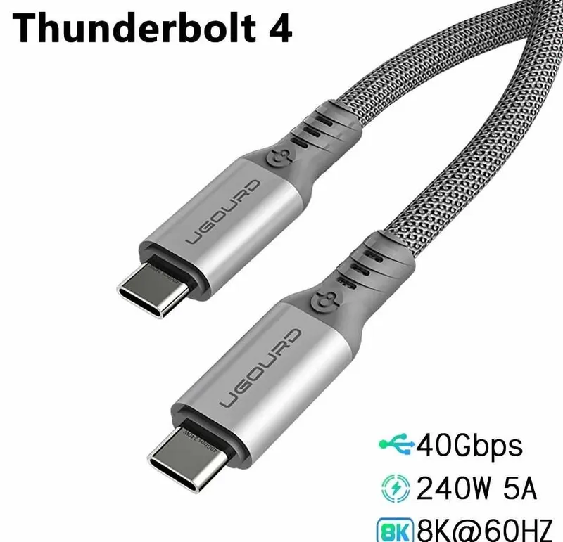 UGOURD Thunderbolt 4 кабель 2m, серый, 40G, 240W, 8K — фото 1 UGOURD Thunderbolt 4 кабель 2m, серый, 40G, 240W, 8K — фото 1