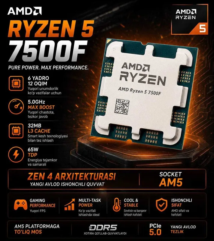 Protsessor RYZEN 5 7 Optom narxlarda Процессор (Toshlar) CPU 1