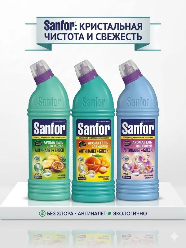 Sanfor uy tozalash uchun xushbo‘y universal gel Sanfor uy tozalash uchun xushbo‘y universal gel