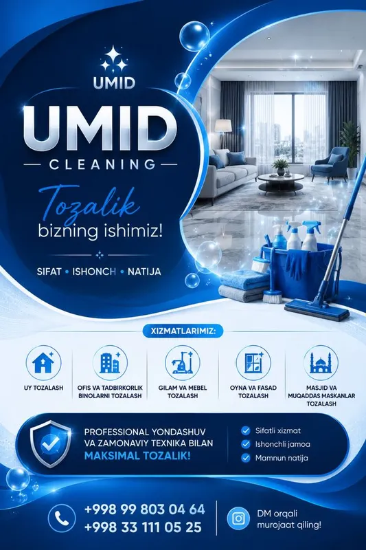 General tozalash | Uy, Ofis, Kvartira | Umid Cleaning