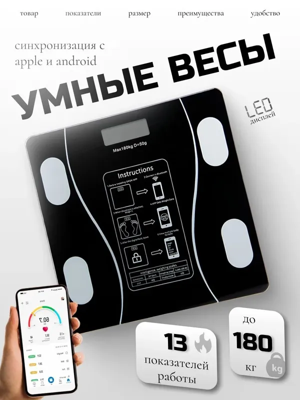 Весы напольные электронные управление с телефона