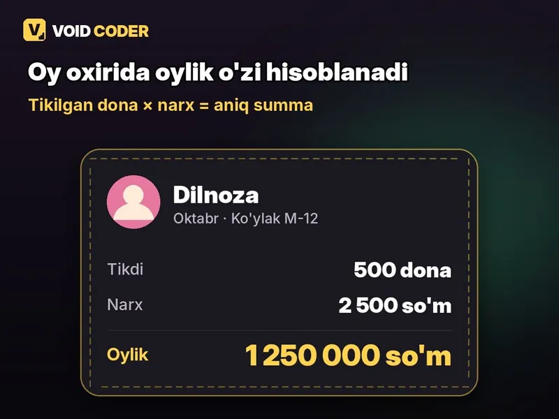 Tikuv sexi uchun dastur — ishbay oylik avtomatik 4 Tikuv sexi uchun dastur — ishbay oylik avtomatik 4