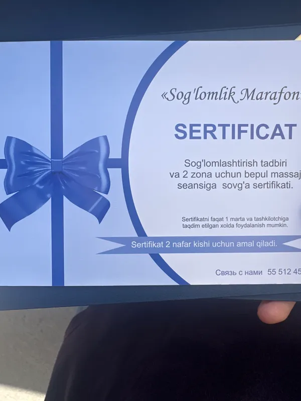 Massaj uchun bepul sertifikat