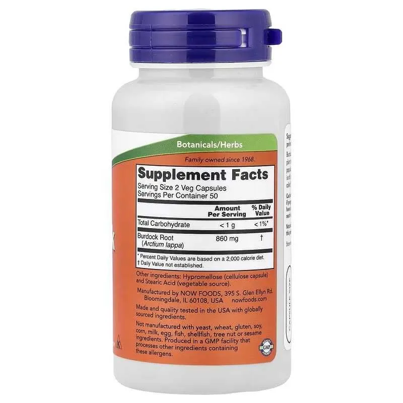 NOW Foods Burdock Root корень лопуха — фото 2