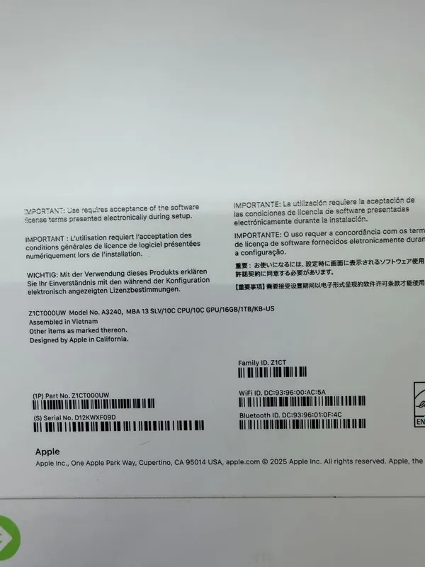 Macbook Air 13.6 16/1TB M5