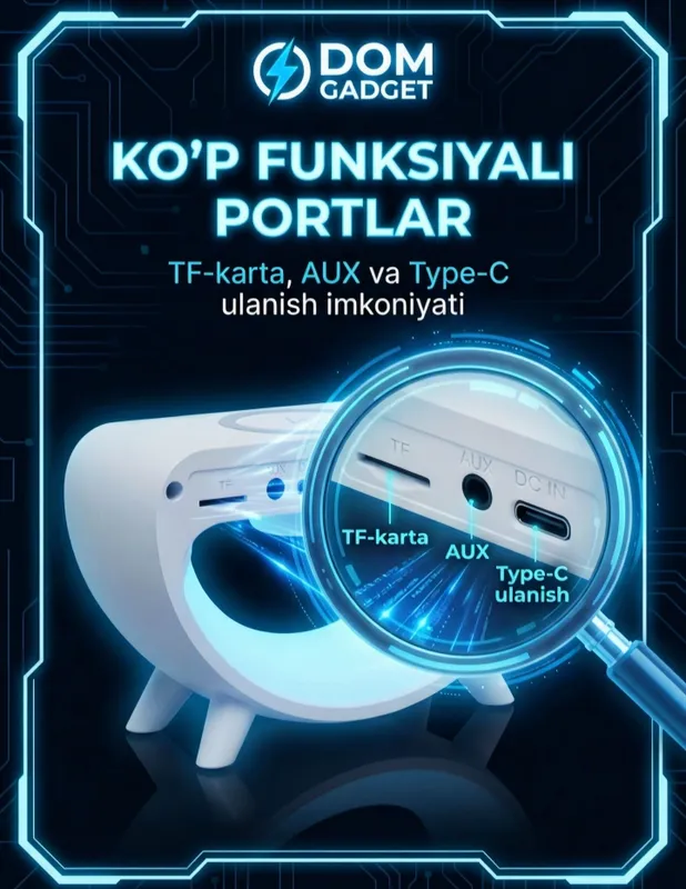 Умная колонка , ночник , беспроводная зарядка , радио в одном ночнике — фото 1