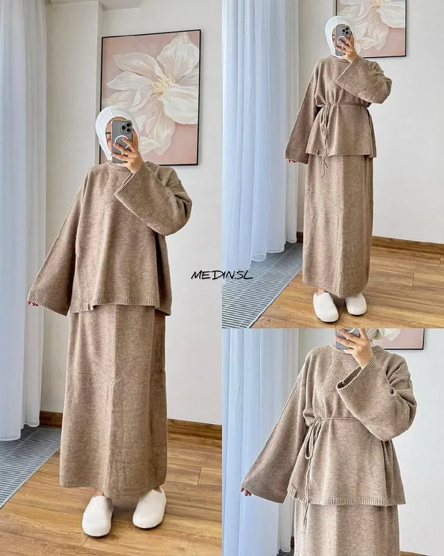 Qishki dvoyka: kofta va yubka, oversize