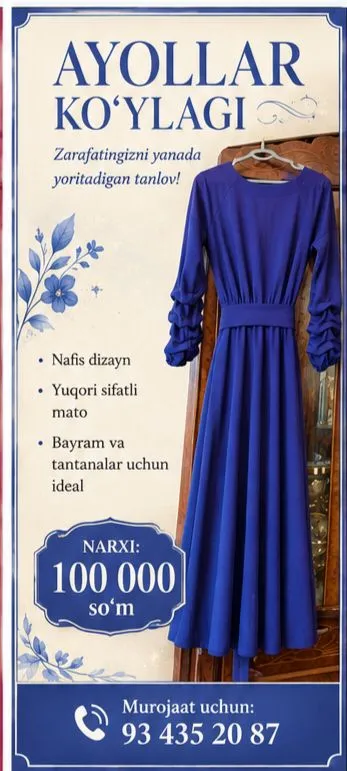 Ayollar bazm va kundalik ko'ylaklar ideal holatda