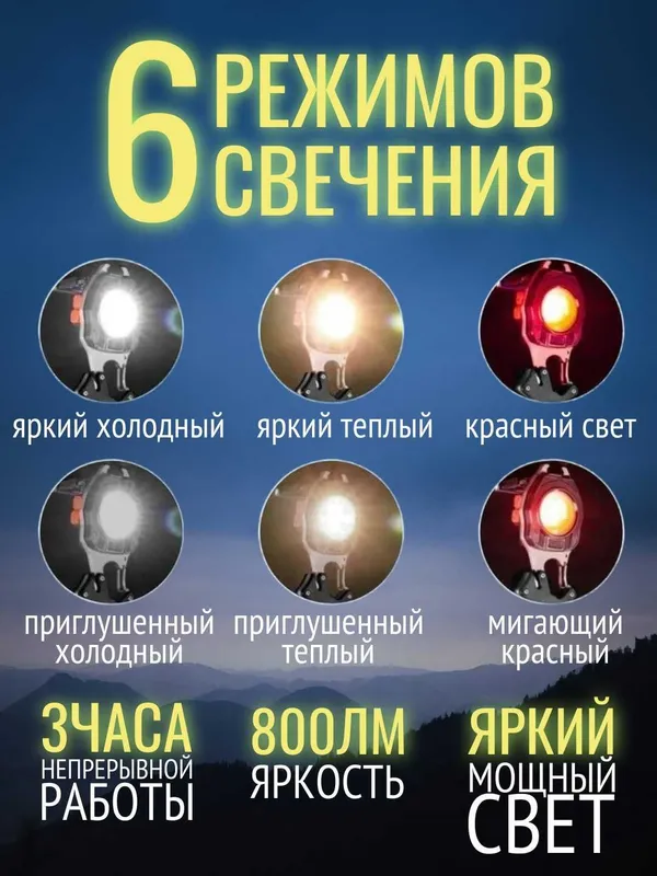 Фонарик-мультитул 7 в 1. 6 режимов свечения. IP65, АКБ 650мАч, 800Lum — фото 1