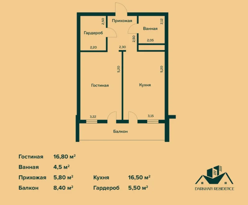 2-комнатная квартира 54 м², 4/12, ЖК Darhan Residence (Мирзо-Улугбекский, ориентир Новомосковская) — фото 2