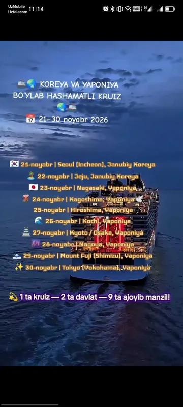 Бир саехат 2-3 давлат ва 4-5 шахар куриш и кони, булиб тулаб бориш 3
