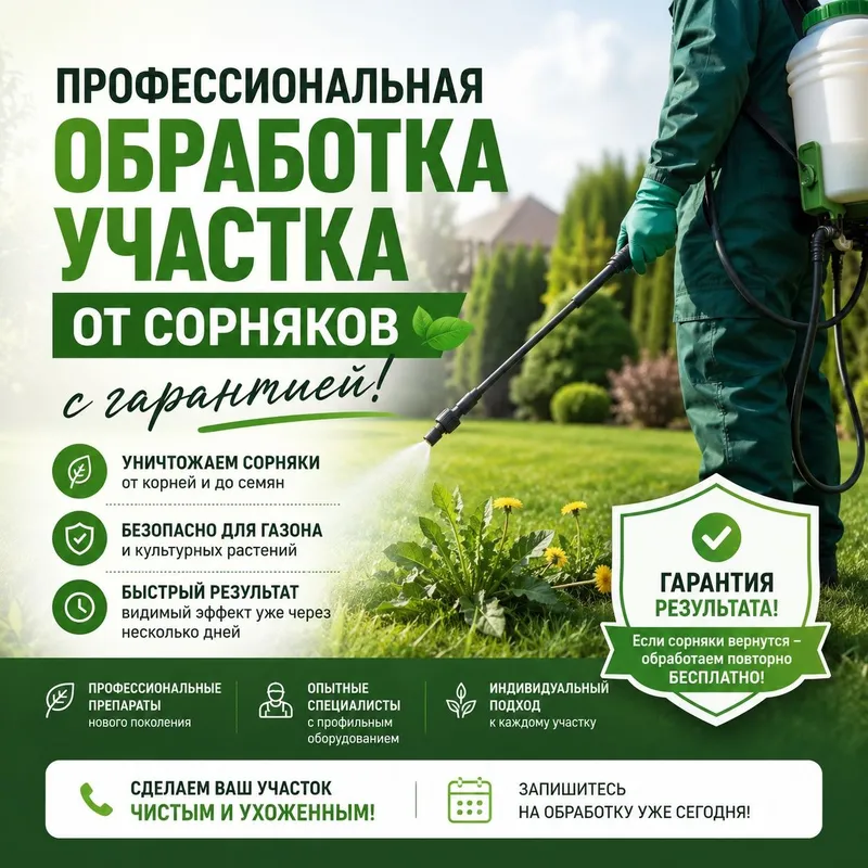Услуга обработки участка от сорняков, с Гарантией! / Begona o'tlar
