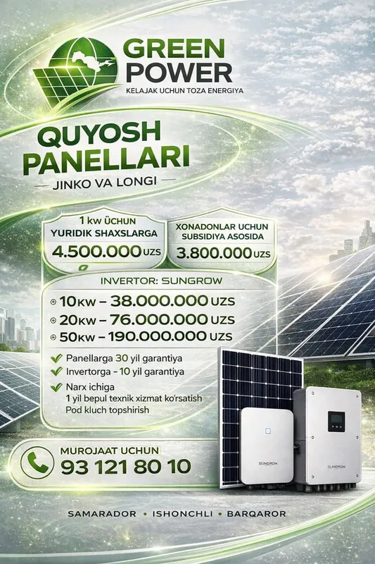 Jinko quyosh panellari optom narxda 0.155 $ dan konteynerga