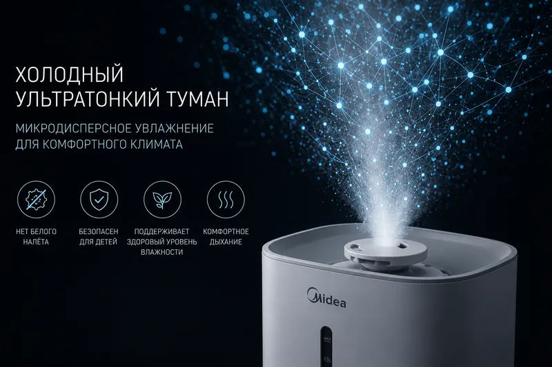 Увлажнитель воздуха Midea, ультразвуковой, 4.5 л 4 Увлажнитель воздуха Midea, ультразвуковой, 4.5 л 4