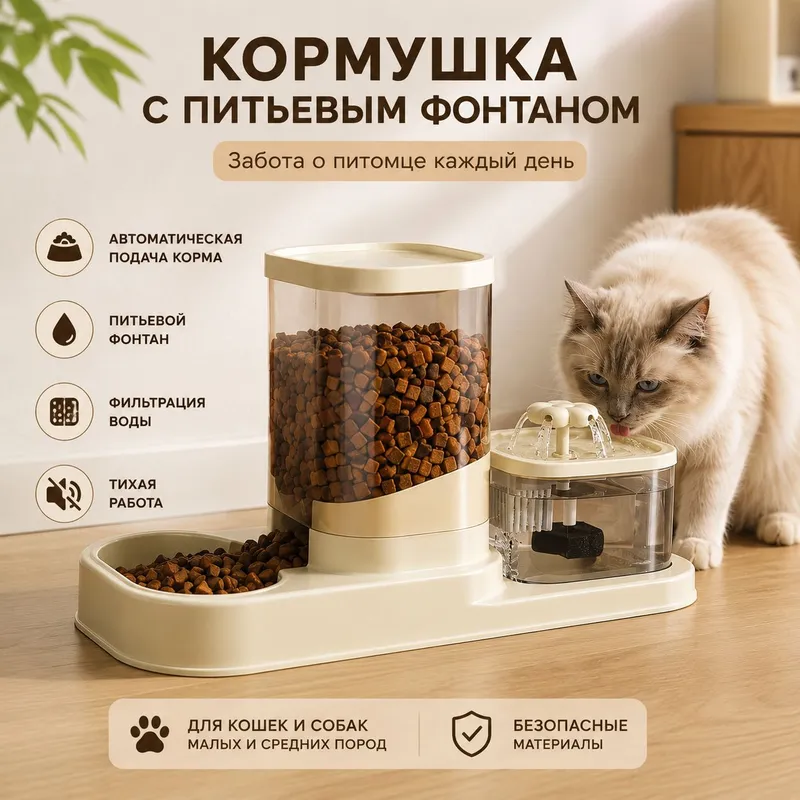 2 в 1. кормушка и питьевой фонтан для питомцев 2 в 1. кормушка и питьевой фонтан для питомцев