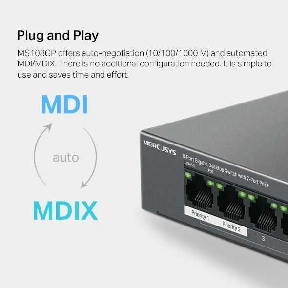10-Портовый 10/100 Мбит/с (8 портов PoE+) коммутатор Mercusys MS110P — фото 5