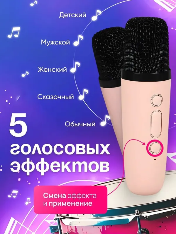Караоке колонка беспроводная с 2 микрофонами — фото 4