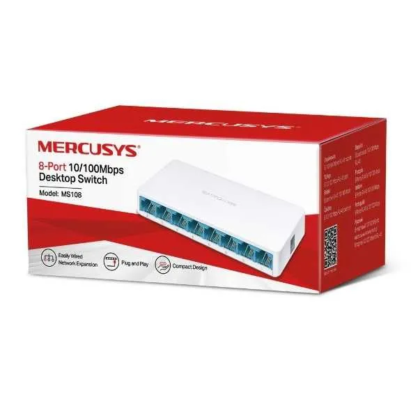 8 портовый гигабитный коммутатор с 7 порта PoE+ Mercusys MS108GP