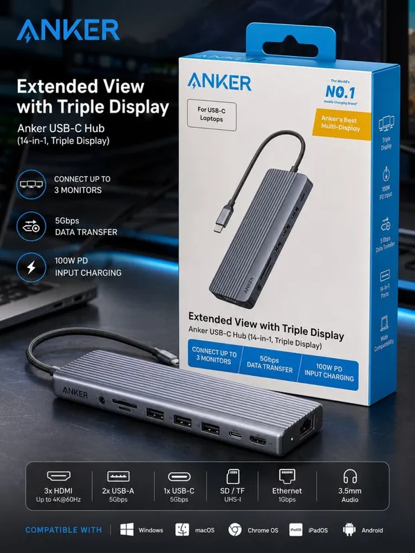 Anker USB-C Hub (14-in-1) • Dastavka • New Anker USB-C Hub (14-in-1) • Dastavka • New
