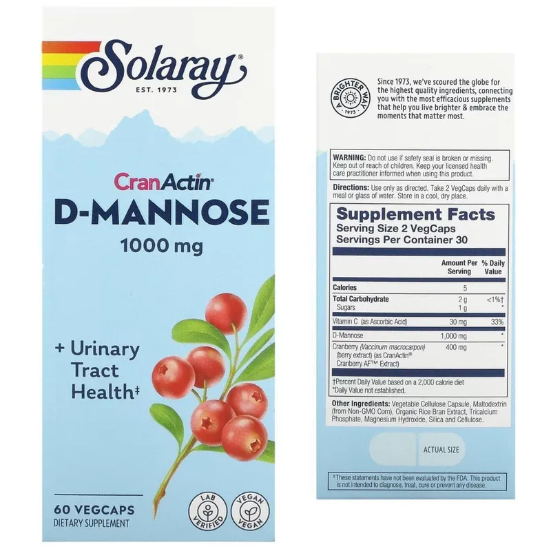 D- Манноза, Solaray, CranActin D-Mannose, Urinary Tract Health - здоро — фото 1