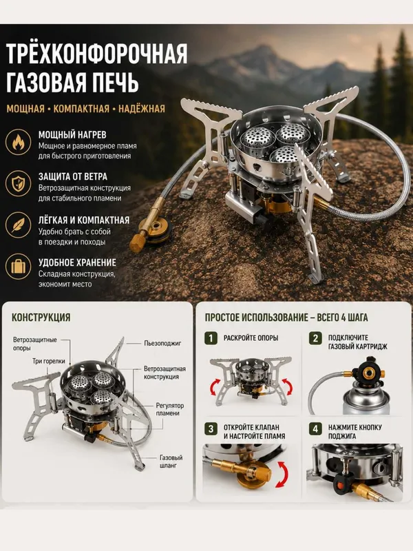 Складная туристическая газовая плита