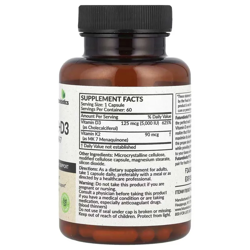 Futurebiotics, Vitamin d3+k2 5000 me, Витамин Д3+К2 5000 доза, 60 кап. — фото 1