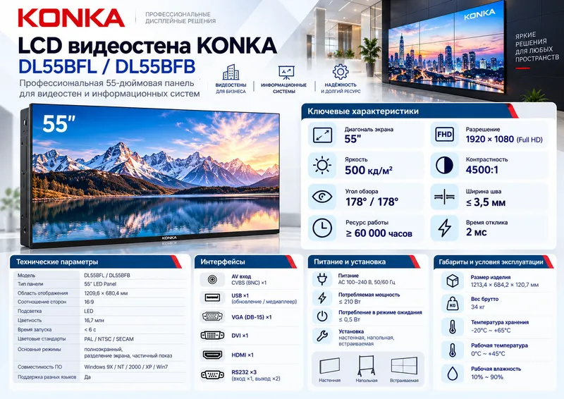 KONKA LCD video devor (videostena) 55" / Full HD 3