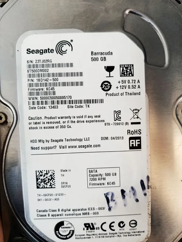 HDD Seagate Barracuda 500GB (7200 RPM) holati a'lo