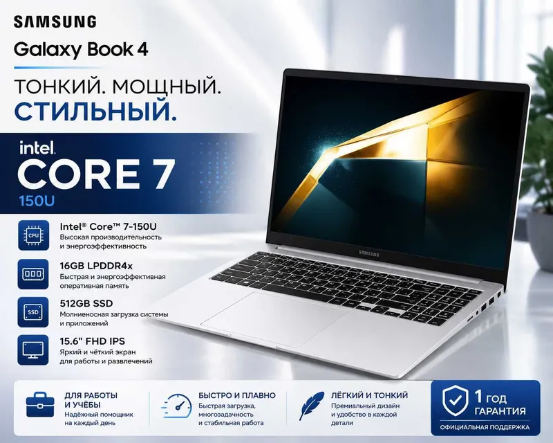 Samsung Galaxy Book 4 / Intel Core 7 / 16GB / 512GB SSD /15.6" FHD IPS