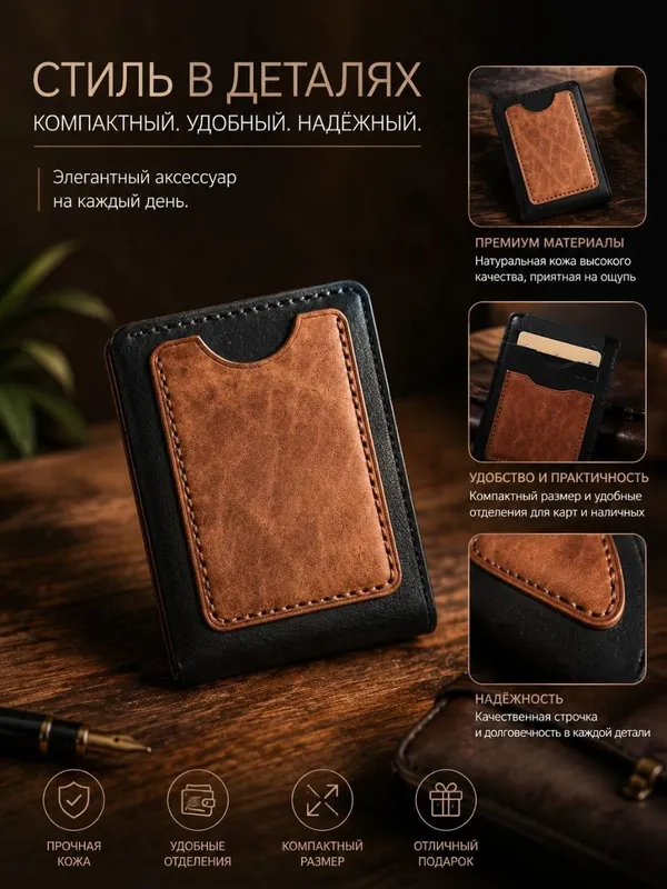 Компактный кошелек из натуральной кожи 4