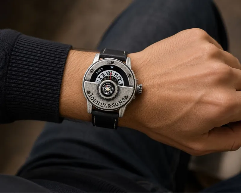 Оригинальные Мужские часы Joshua & Sons Black Dial Leather Compass 2