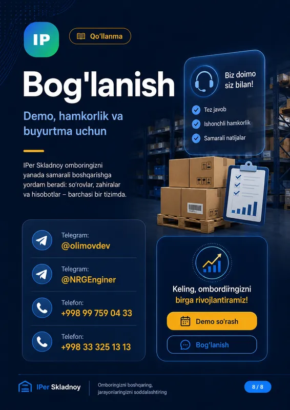 Biznesingiz uchun ombor nazorati tizimi 8 Biznesingiz uchun ombor nazorati tizimi 8