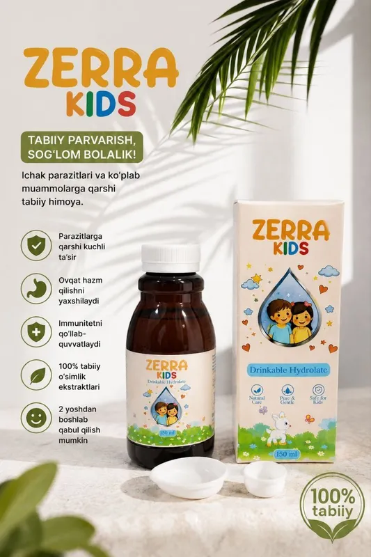 "Zerra Kids — bolalar gijjasi va parazitlarga qarshi tabiiy vosita"