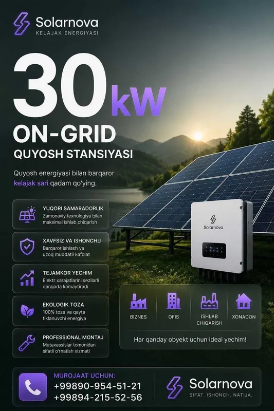 30 kw On Grid Quyosh stansiyasi