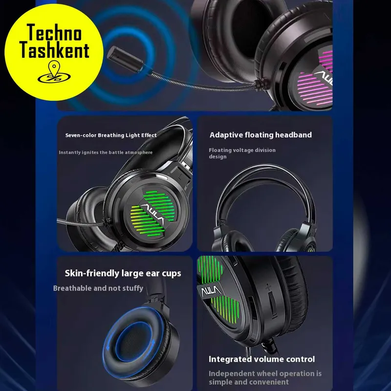 Проводные игровые наушники Aula S606B RGB, с микрофоном — фото 7