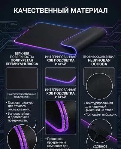 Sichqoncha uchun RGB yoritgichli o‘yin gilamchasi 800×300 mm 3 Sichqoncha uchun RGB yoritgichli o‘yin gilamchasi 800×300 mm 3
