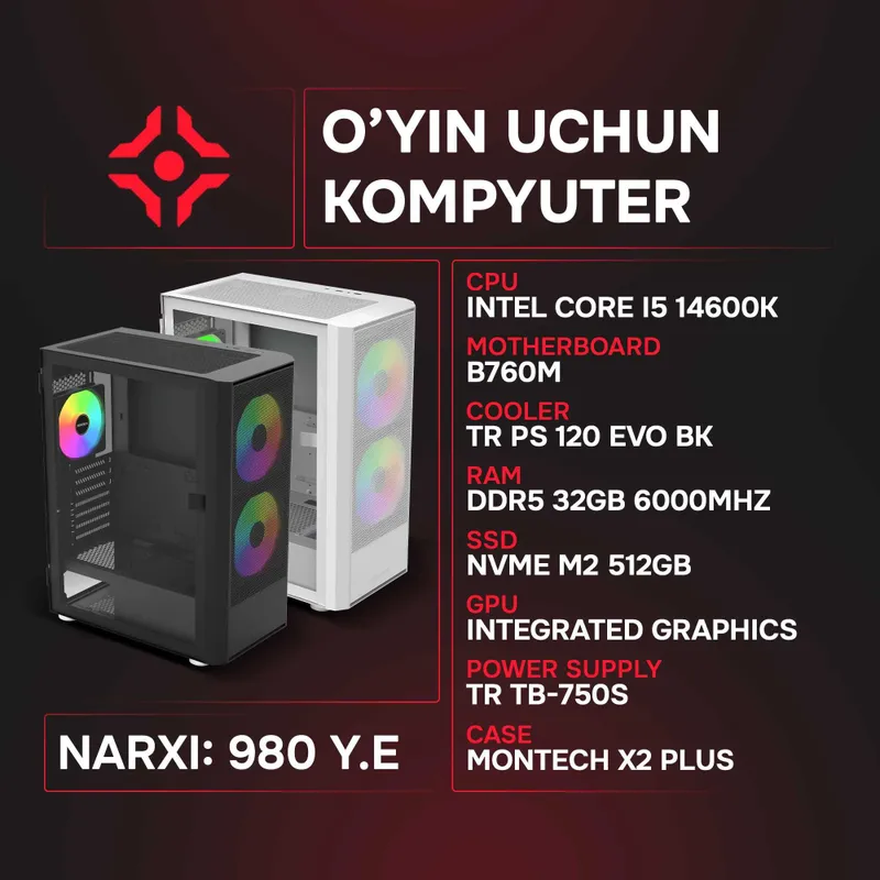 Intel I5 14600K / 32Gb 6000MHz / NVMe 512Gb / Integrated Graphics Intel I5 14600K / 32Gb 6000MHz / NVMe 512Gb / Integrated Graphics