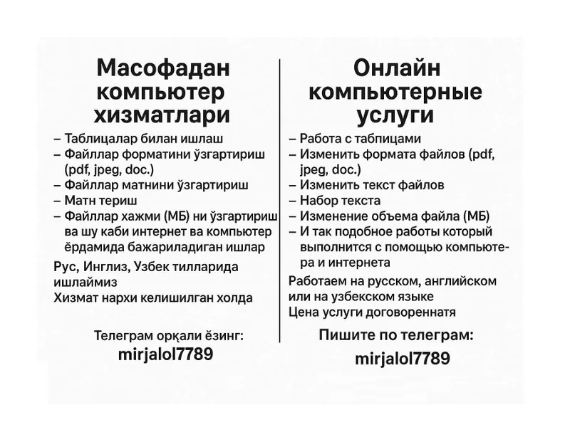 Онлайн компьютер(офис) хизматлари, Онлайн компьютерные услуги