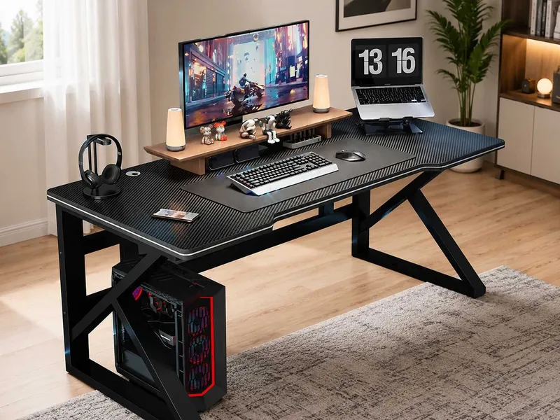 Gaming stol kompyuter uchun qora, keng monitor tokchali stol uyga ofis Gaming stol kompyuter uchun qora, keng monitor tokchali stol uyga ofis