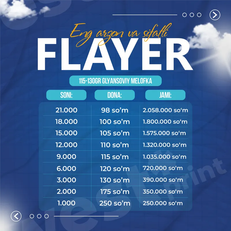Flayerlar Eng arzon narxda Sizning Dizayn bilan 2
