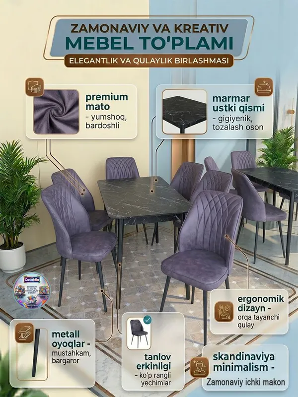Mebel stol stul oshxona uchun 6 talik — фото 4 Mebel stol stul oshxona uchun 6 talik — фото 4
