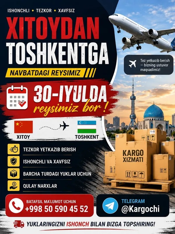 Xitoydan Toshkentga kargo xizmati Xitoy ↔ O‘zbekiston yuk tashish xizm 2