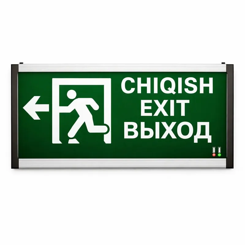 Эвакуационное табло ВЫХОД EXIT CHIQISH влево Эвакуационное табло ВЫХОД EXIT CHIQISH влево