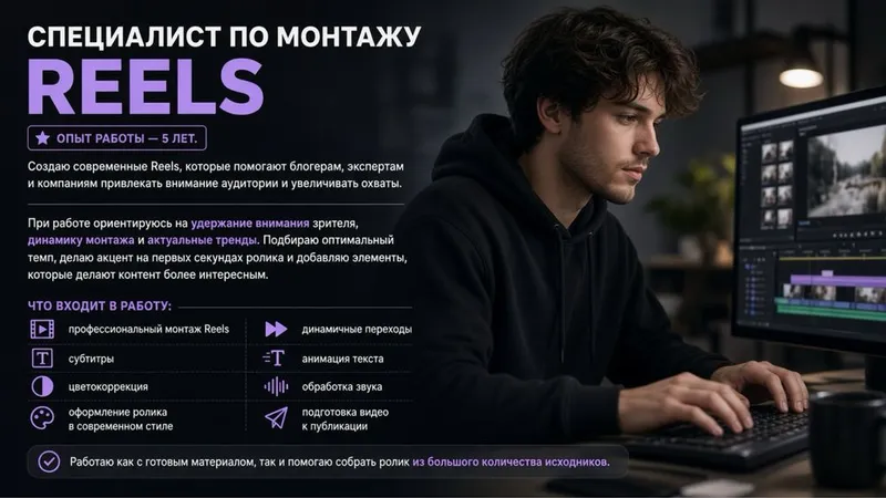 Профессиональный монтаж рилсов (Reals) Профессиональный монтаж рилсов (Reals)