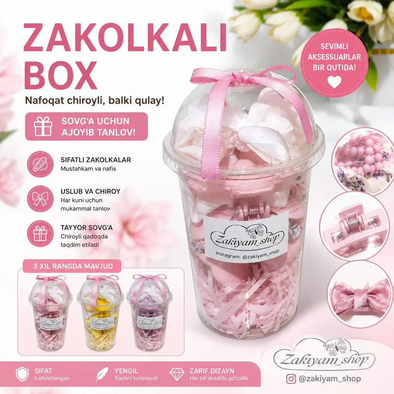 Zakolkali box Soch aksessuarlari Sovg'abob toʻplam
