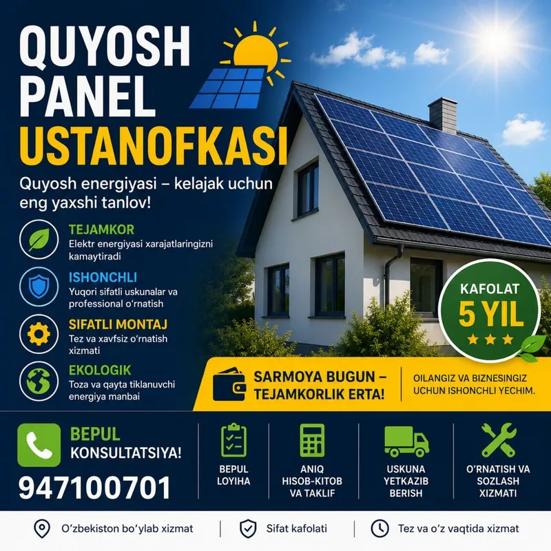 Устанофка куйош панел,Ustanofka quyosh panel