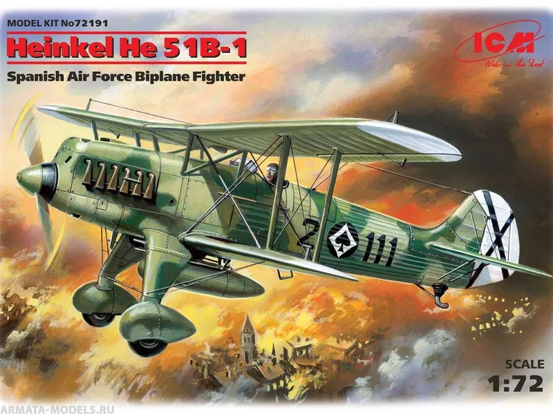 Сборная модель самолета Heinkel He 51 (ICM, 1:72)