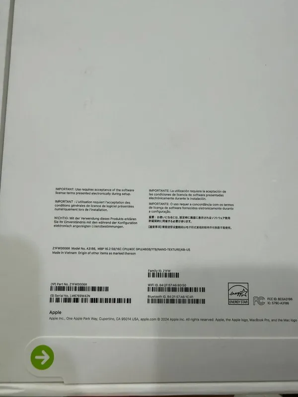 Macbook Pro 16 48/1TB NANO TEXTURES