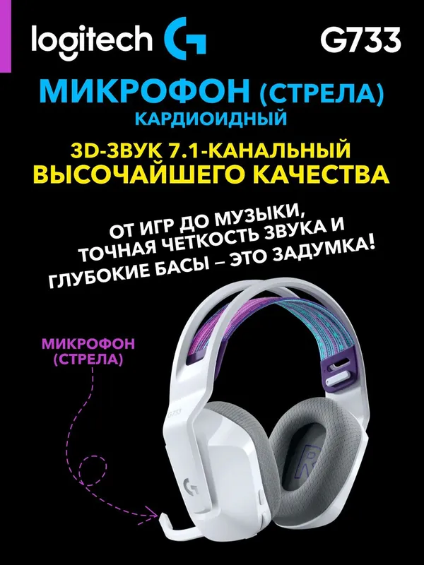 Игровые беспроводные наушники Logitech G733 LIGHTSPEED, до 29 часов работы, белый — фото 2