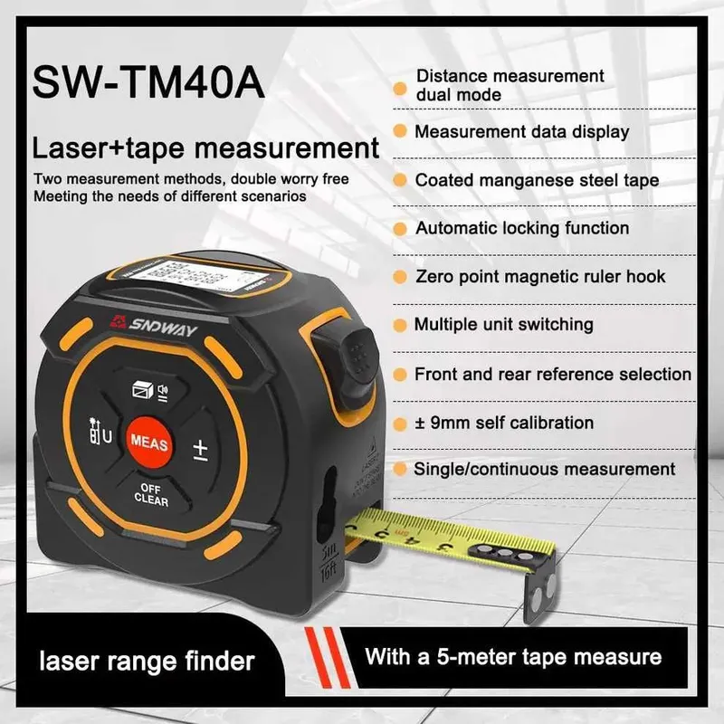 SNDWAY SW-TM40A — 2-in-1 Lazer masofa o‘lchagich + Ruletka